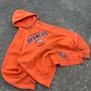Vintage 2000s Reebok NFL Denver Broncos Distressed Heavy Hoodie Orange Mens L
